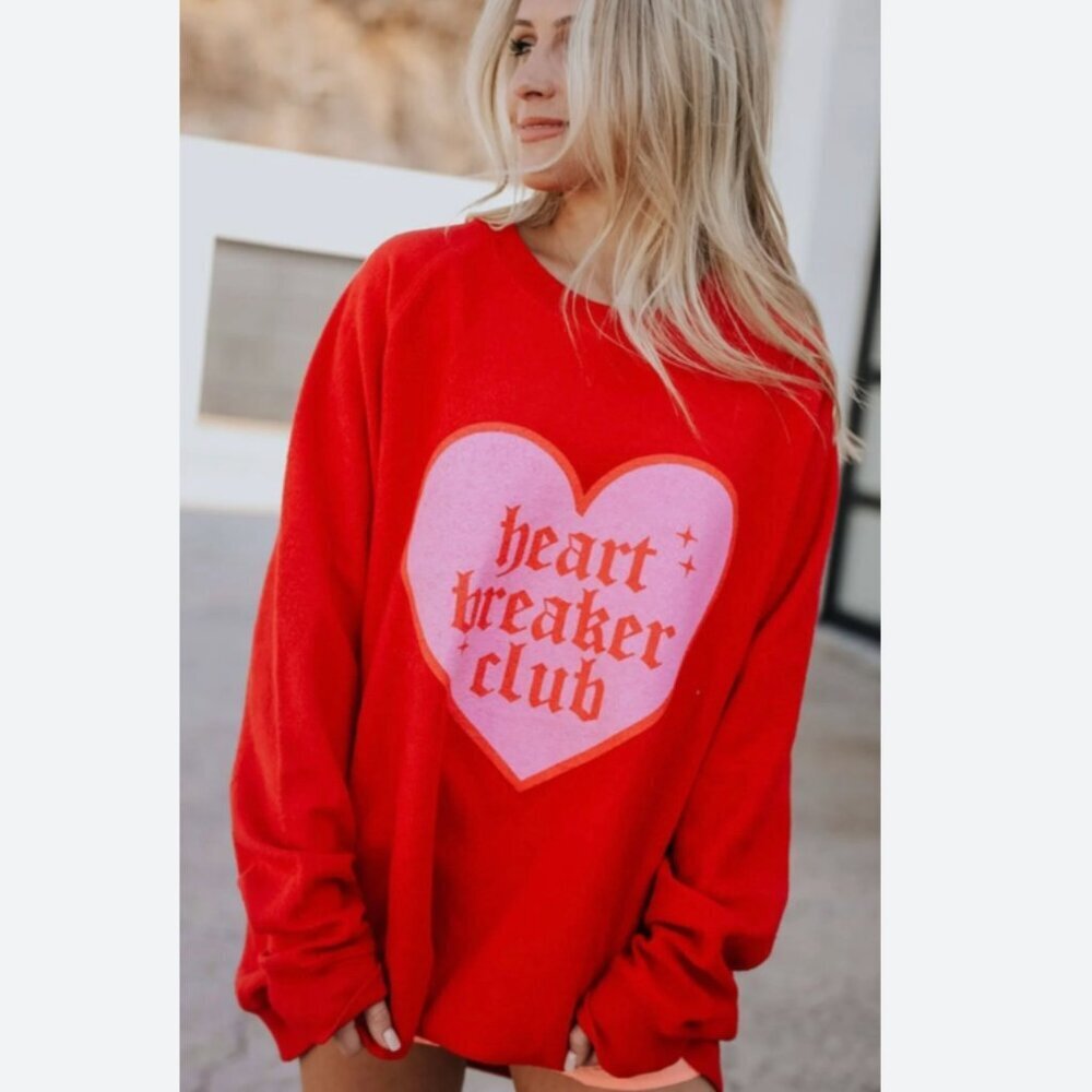 Friday + Saturday The Heartbreaker Club Oversized Cozy Heart Sweatshirt Size XL
